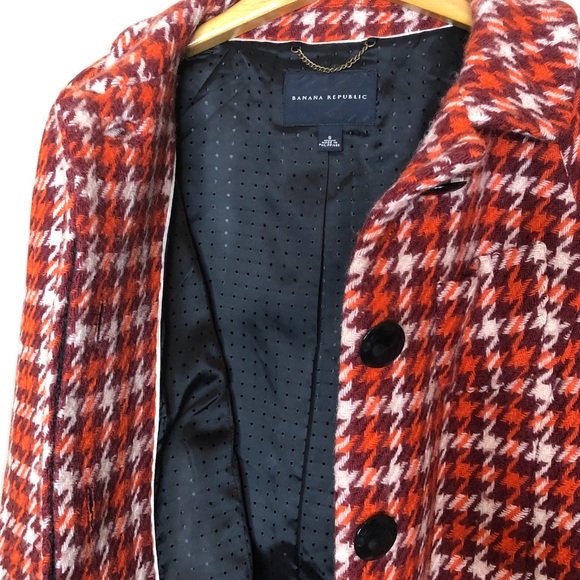 Banana Republic Pea Coat Houndstooth Plaid Rust/ Cream Retro Wool Coat- … - Picture 9 of 10